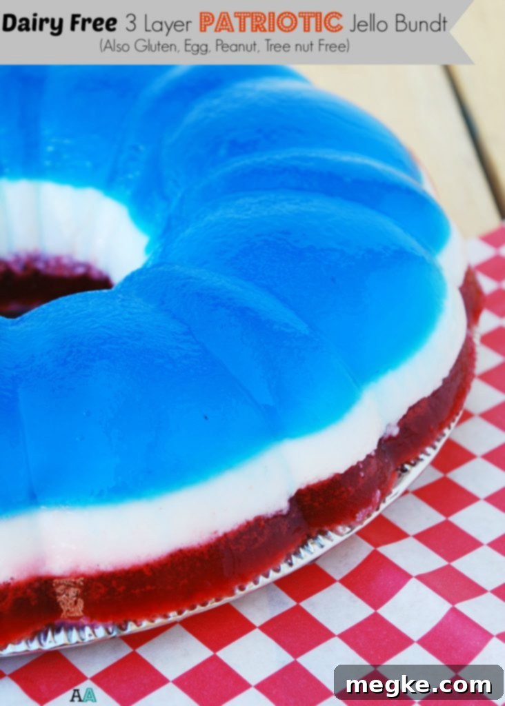Stars and Stripes Jello Bundt Allergen Friendly 8 Pin this Dairy-free Patriotic Jello Mold Recipe by AllergyAwesomeness.com