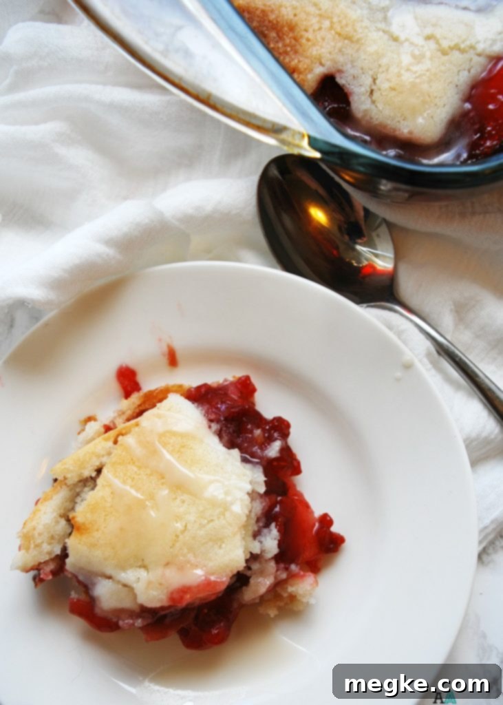 Beautifully presented vegan cherry cobbler on a table, highlighting its appeal as a delicious, allergy-friendly dessert for any occasion.