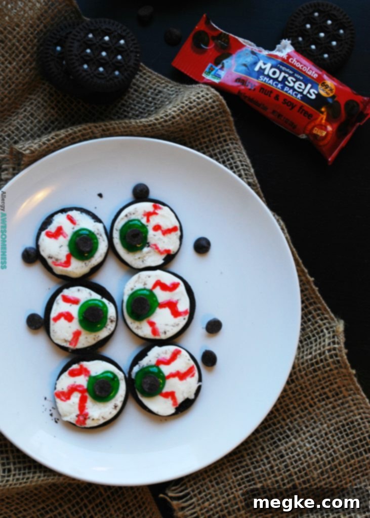 Allergy-friendly Monster Eye Balls (Gluten, dairy, egg, peanut & tree nut free; vegan) Halloween treat recipe by AllergyAwesomeness.com