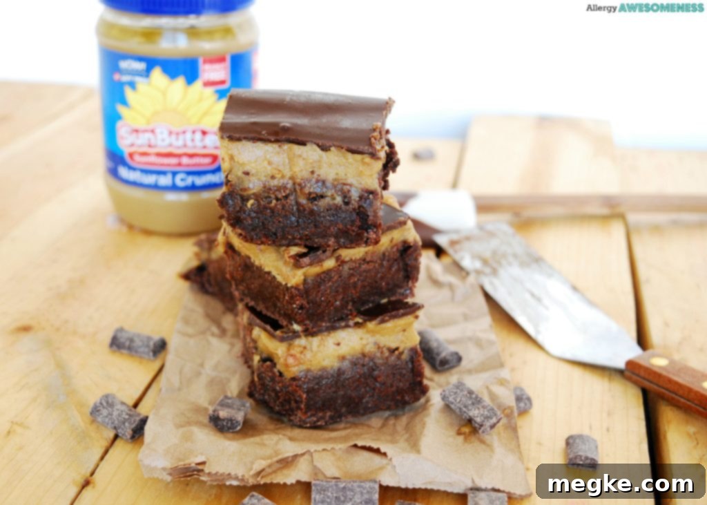 Triple-Decker SunButter Bliss Brownies 4 Gluten-free Vegan SunButter Brownies Dessert recipe by AllergyAwesomeness