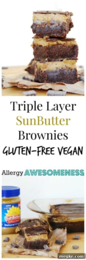 Triple-Decker SunButter Bliss Brownies 7 Gluten-free Vegan SunButter Brownies. Dessert recipe by AllergyAwesomeness