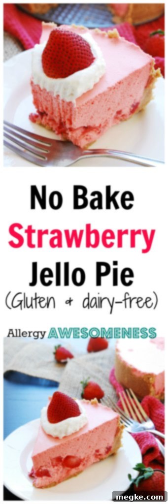 Worry-Free No-Bake Strawberry Jello Treat 8 No-Bake Strawberry Jello Pie Recipe by AllergyAwesomeness Pin Graphic