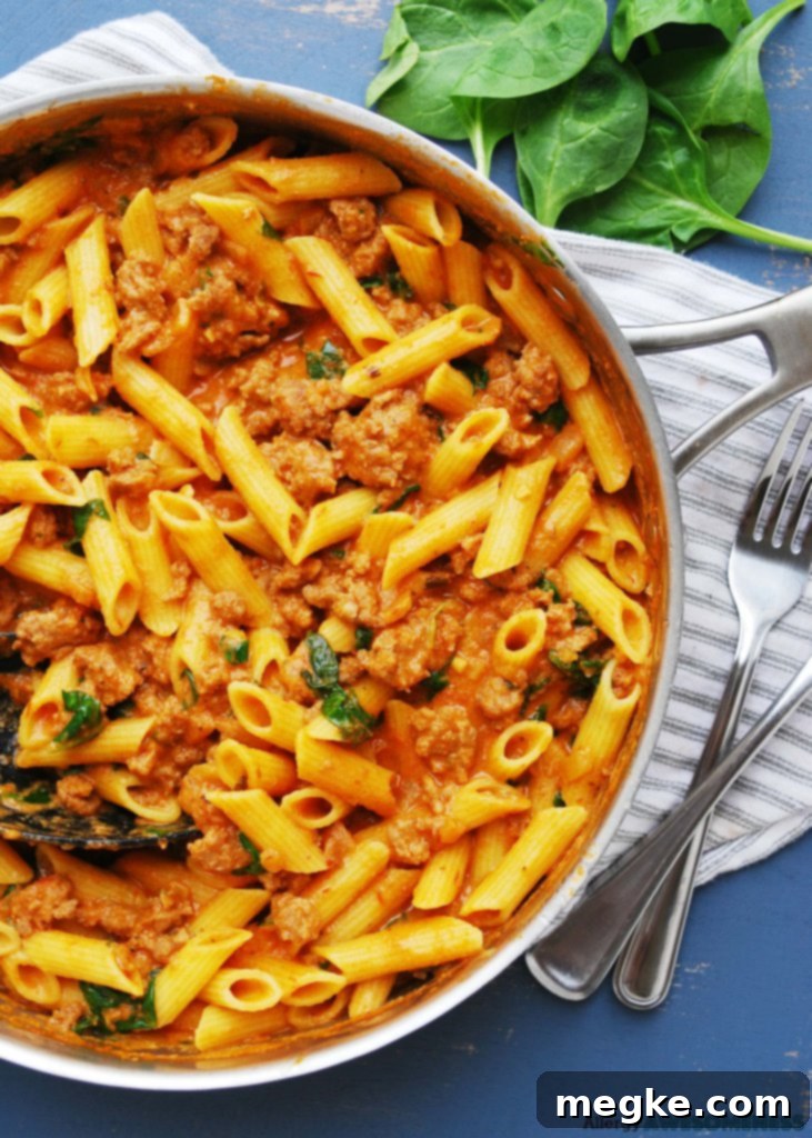 Gluten And Dairy Free Sausage And Spinach Pasta 2 creamy gluten-free dairy-free spinach and sausage pasta ready to serve