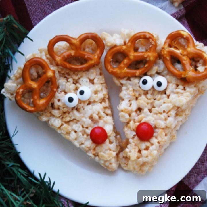 Worry-Free Holiday Reindeer Crispies 8 Allergy-friendly Reindeer Rice Krispies - a festive gluten-free and dairy-free treat recipe card.