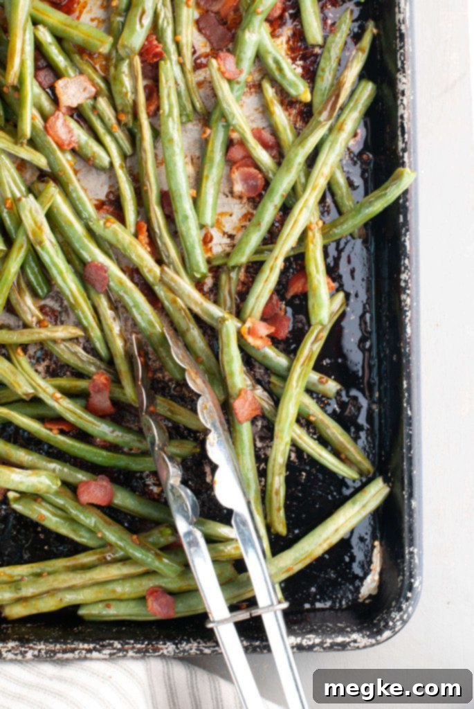 Oven Roasted Garlic Bacon Brown Sugar Green Beans, gluten-free and dairy-free for Thanksgiving