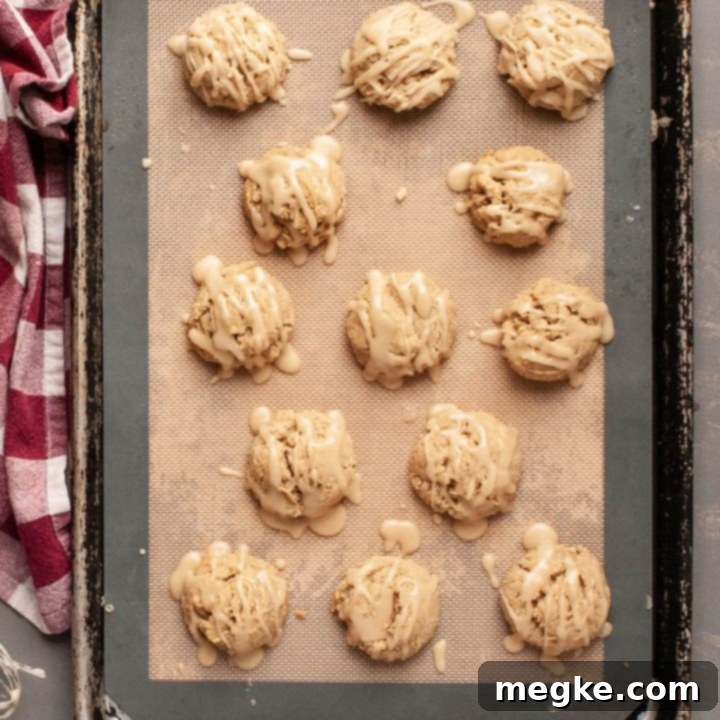 Maple-Glazed Cookies (Gluten-Free & Vegan Options) 7 Overhead view of gluten-free dairy-free maple cookies on a baking sheet