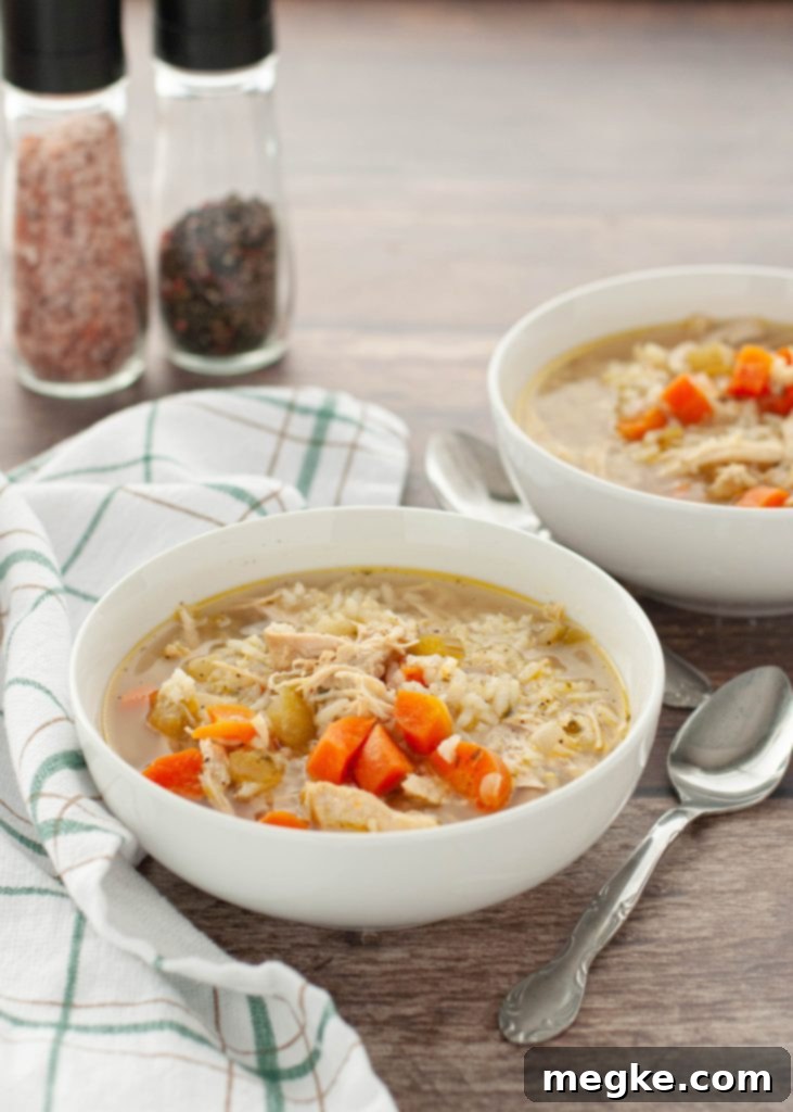 Comforting Gluten and Dairy Free Chicken and Rice Soup 2 two-bowls-of-chicken-and-rice-soup, a delicious gluten-free and dairy-free meal