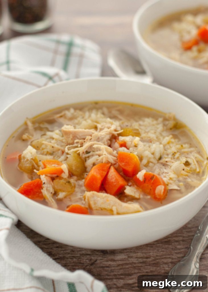 Comforting Gluten and Dairy Free Chicken and Rice Soup 4 how-to-make-chicken-and-rice-soup-dairy-free-bowl-close-up with a spoon