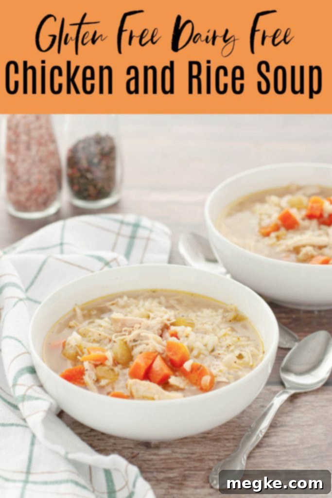 Comforting Gluten and Dairy Free Chicken and Rice Soup 9 gluten-free-dairy-free-chicken-and-rice-soup-pinterest-image for easy saving