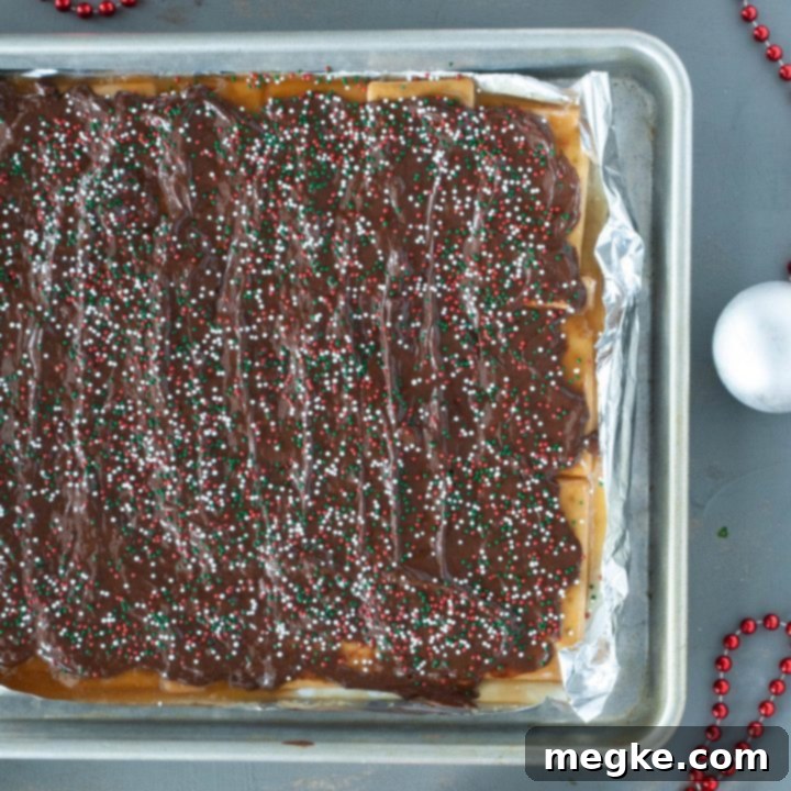 The Ultimate Vegan Christmas Crack Gluten Free Option 8 Gluten-free and dairy-free vegan Christmas Crack with chocolate and sprinkles.
