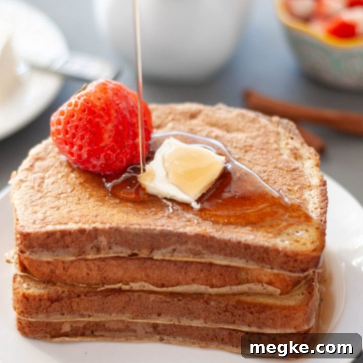Protein Packed Gluten Free Dairy Free French Toast 7 gluten-free-dairy-free-protein-french-toast-with-syrup-dripping-on-it