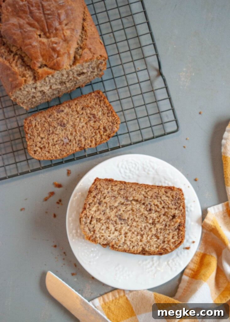 Perfect Gluten Free Banana Bread Visual Recipe 5 Another view of the delicious gluten-free dairy-free banana bread, perfectly baked.