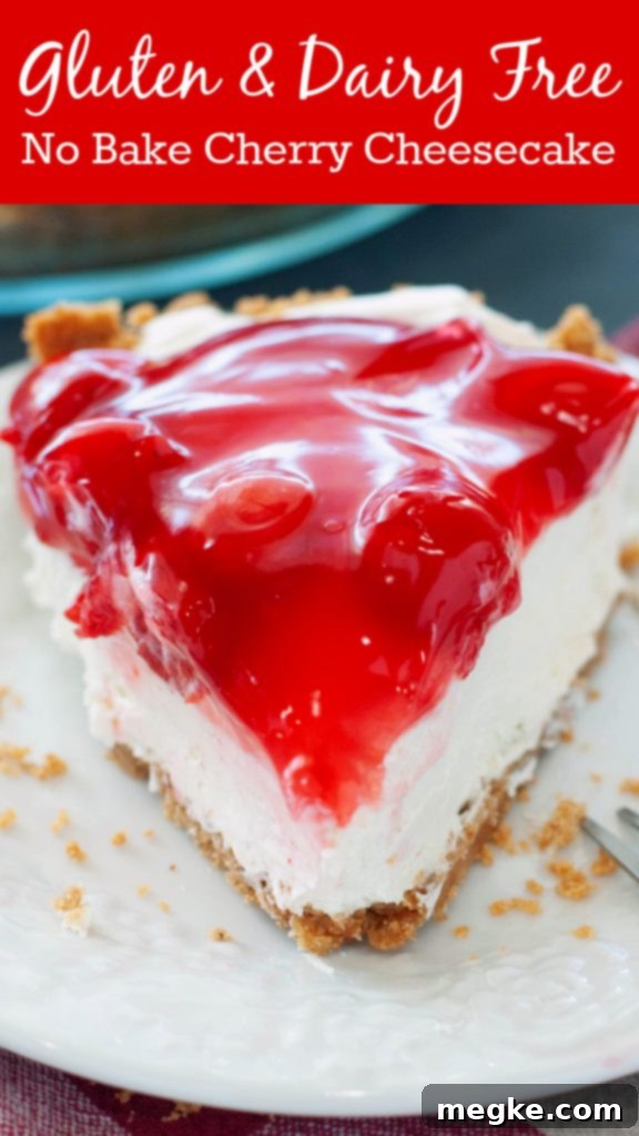 Indulgent No-Bake Cherry Cheesecake Dairy-Free and Gluten-Free 10 close up of dairy-free gluten-free no-bake cherry cheesecake pinterest image