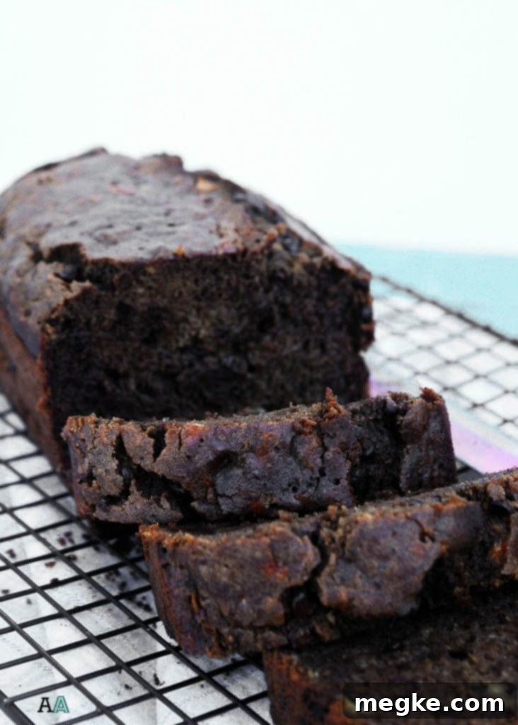 Deliciously moist gluten-free vegan double chocolate banana bread loaf