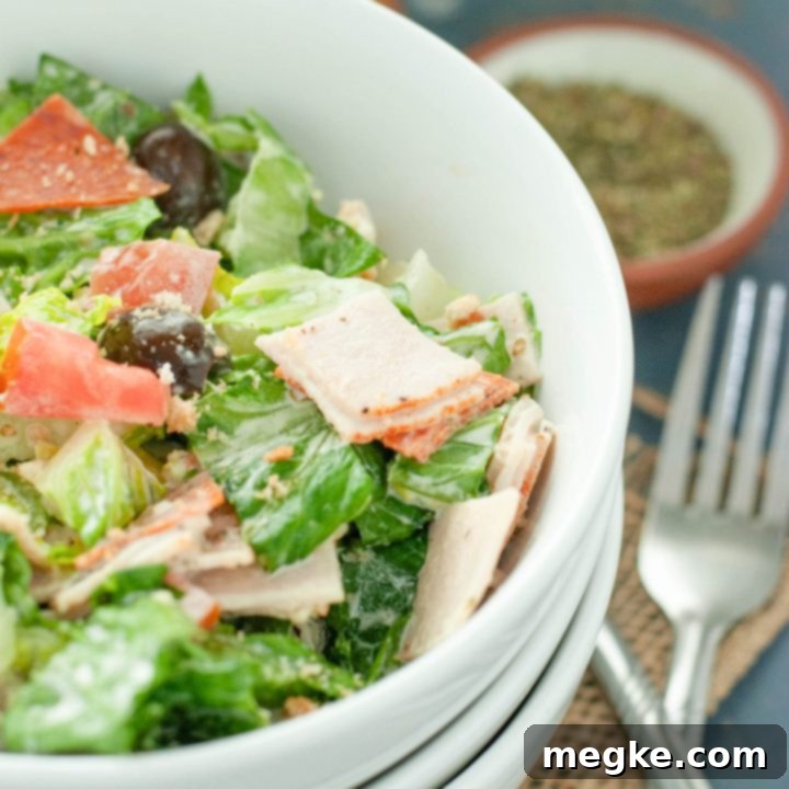 Gluten-Free & Dairy-Free Italian Grinder Salad 8 italian chopped salad close up in a white bowl